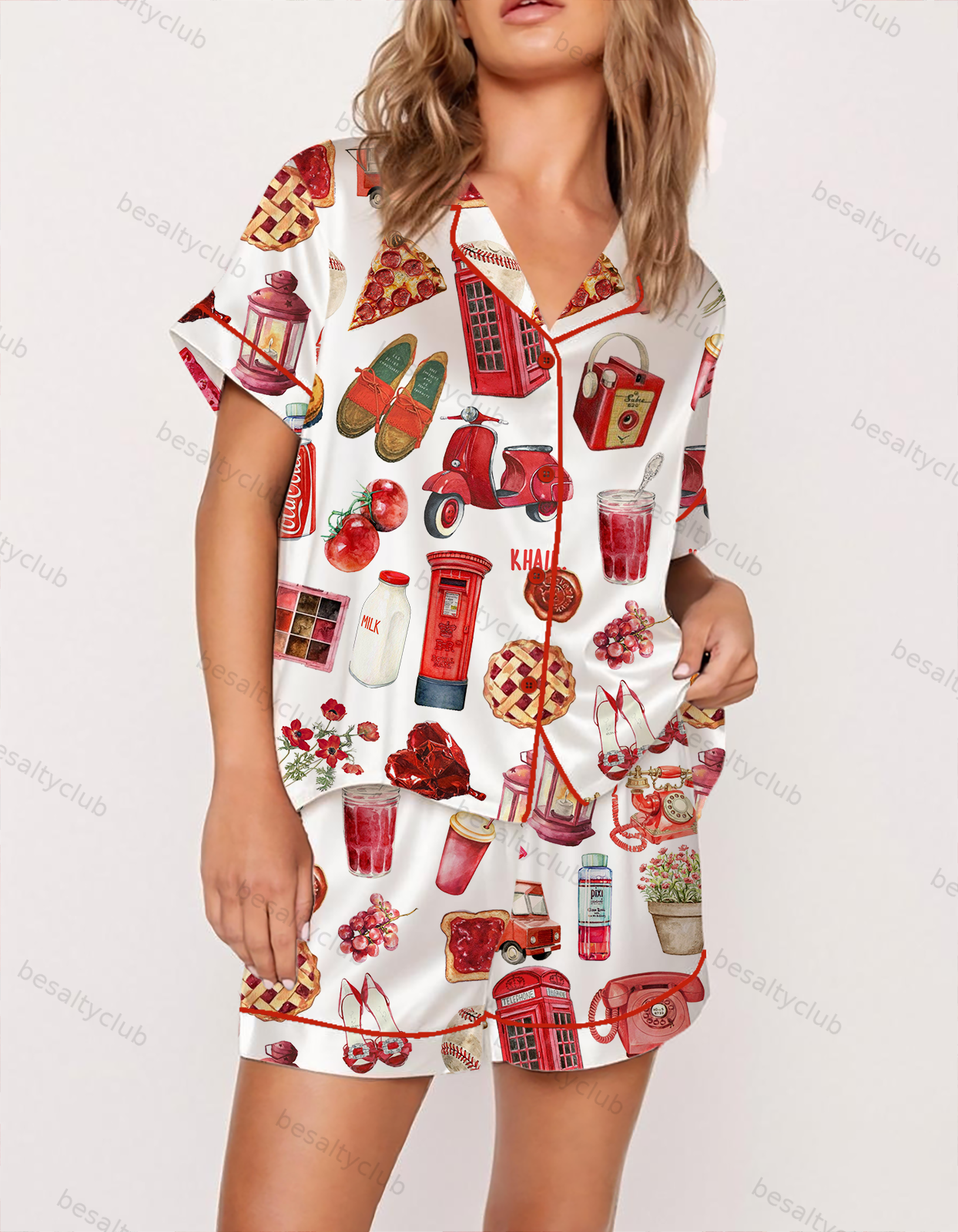 Red Summer Dayz Retro Satin Pajama Set