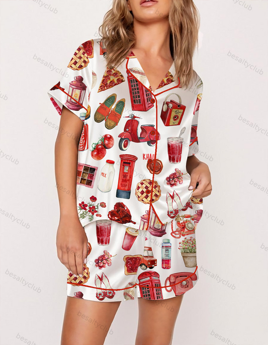 Red Summer Dayz Retro Satin Pajama Set