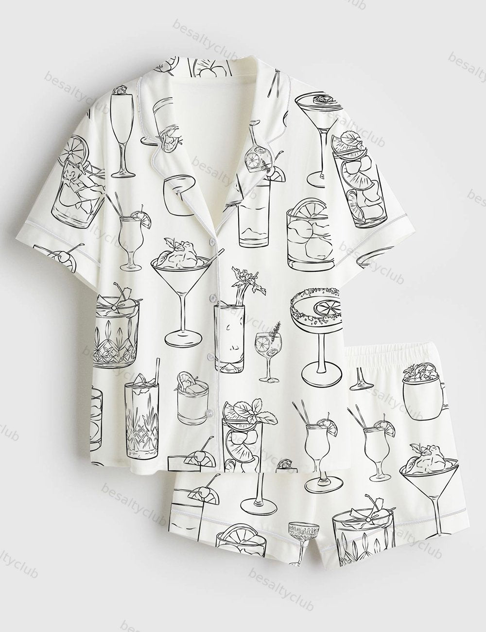 Cocktail Signature Wedding Drink Short Sleeve Satin Pajama Set