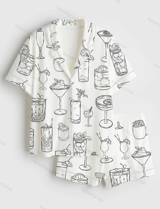 Cocktail Signature Wedding Drink Short Sleeve Satin Pajama Set