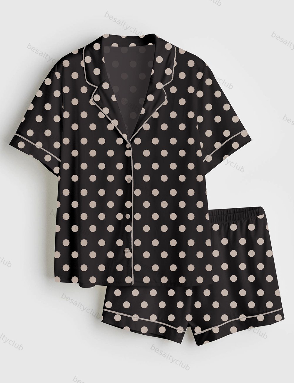 Polka Dot Print Short Sleeve Satin Pajama Set