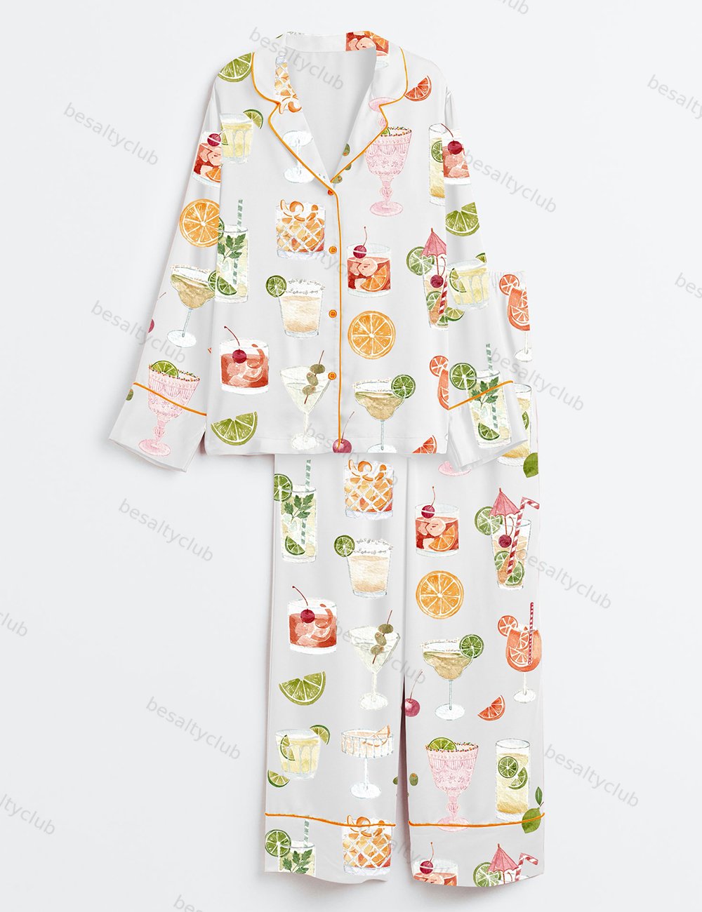 Signature Cocktails Long Sleeve Satin Pajama Set