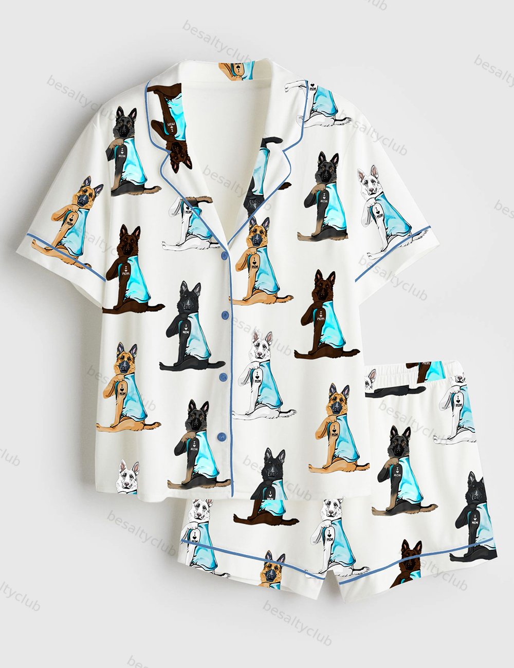 German Shepherd I Love Mom German Shepherd Dog Lover Dog Mom Print Short Sleeve Satin Pajama Set
