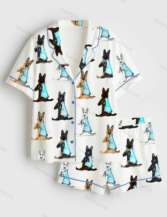 German Shepherd I Love Mom German Shepherd Dog Lover Dog Mom Print Short Sleeve Satin Pajama Set