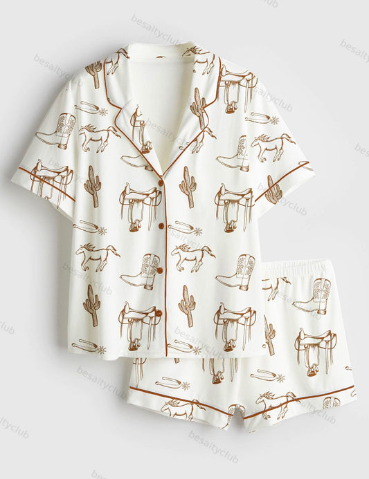 Country And Western Short Sleeve Satin Pajama Set