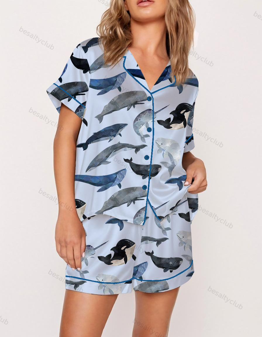 Watercolor Whales Satin Pajama Set