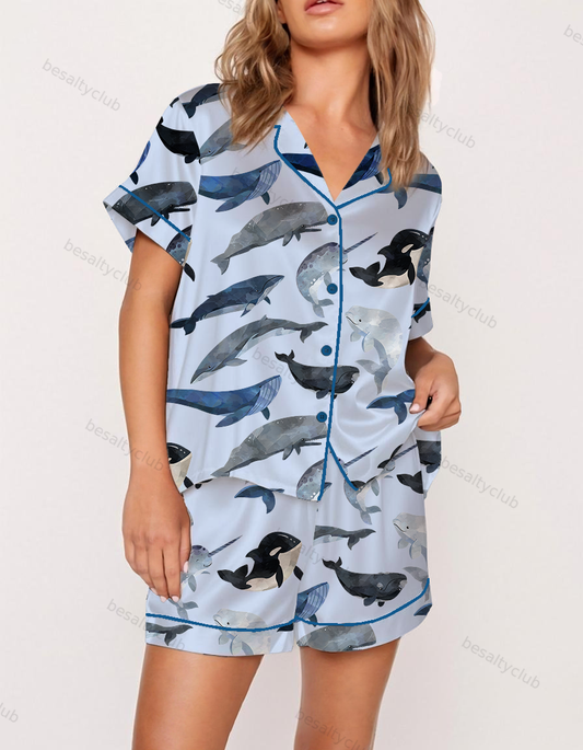 Watercolor Whales Satin Pajama Set