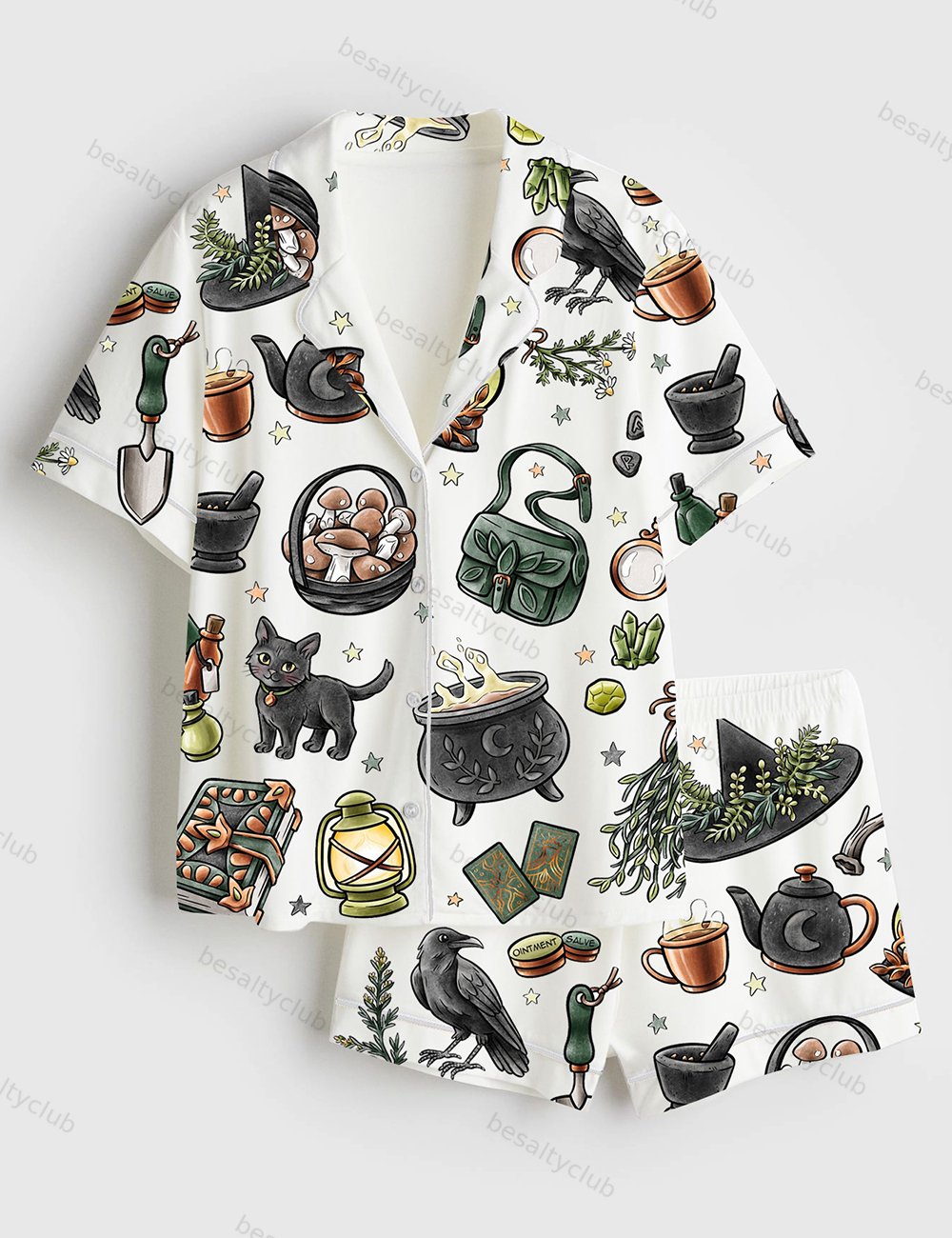 Halloween Witch Short Sleeve Satin Pajama Set