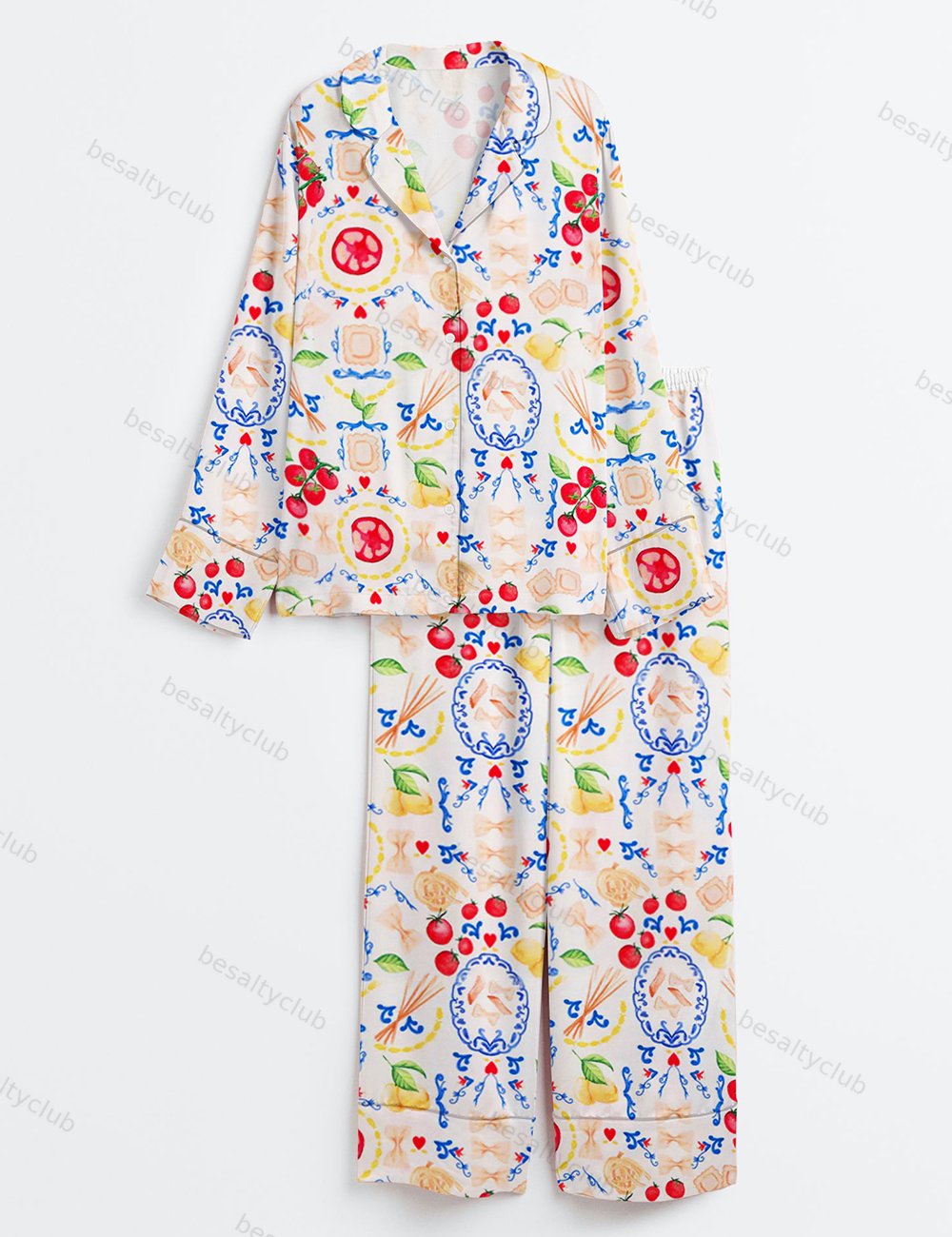 Italy Travel Italian Girl Summer La Dolce Vita Amalfi Coast Portofino Print Long Sleeve Satin Pajama Set