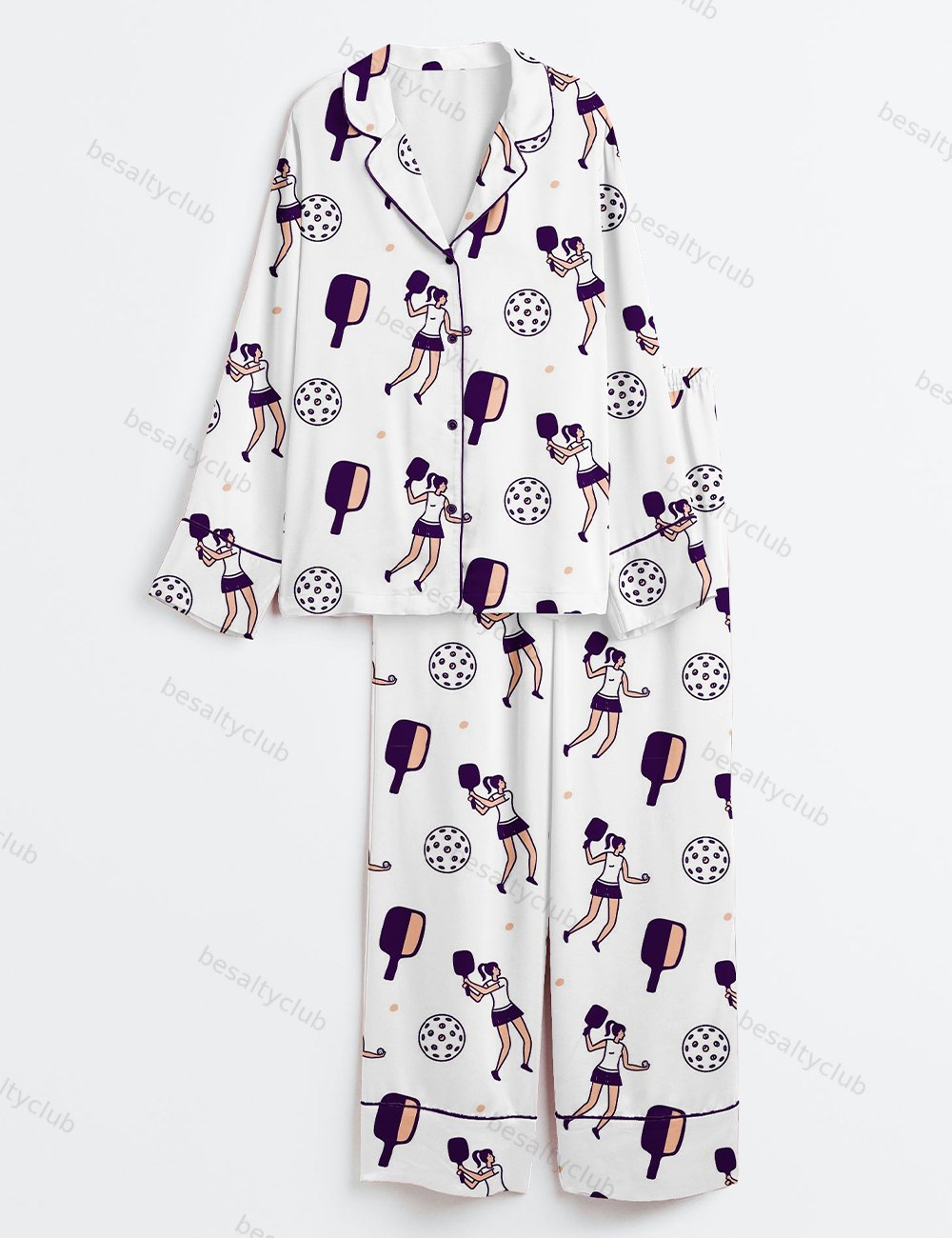 Pickleball Pattern Play Long Sleeve Satin Pajama Set