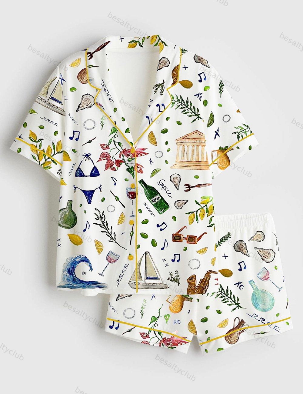 Summer Print Short Sleeve Satin Pajama Set