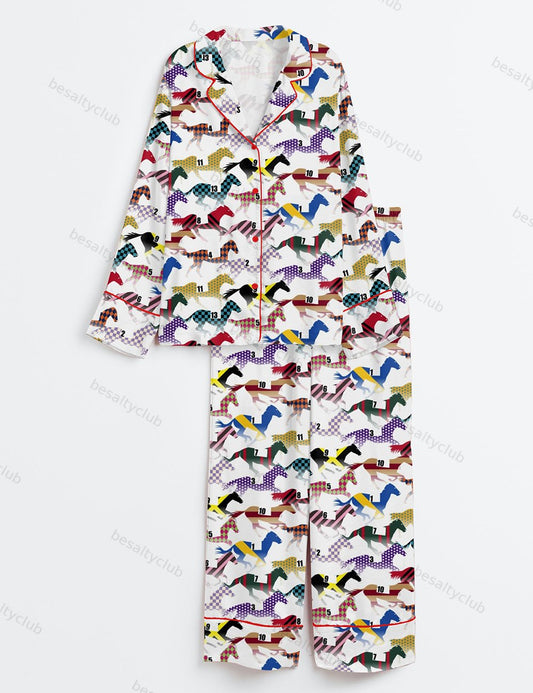 Western Kentucky Derby 151st Run For The Horse Print Long Sleeve Satin Pajama Set