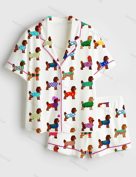 Poodle Lover Short Sleeve Satin Pajama Set