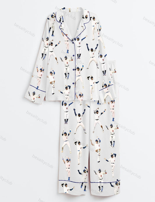 Men's Baseball League Long Sleeve Satin Pajama Set