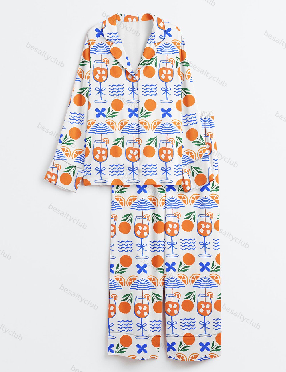 Looking Forward To An Aperol Spritz On A Summer Beach Long Sleeve Satin Pajama Set