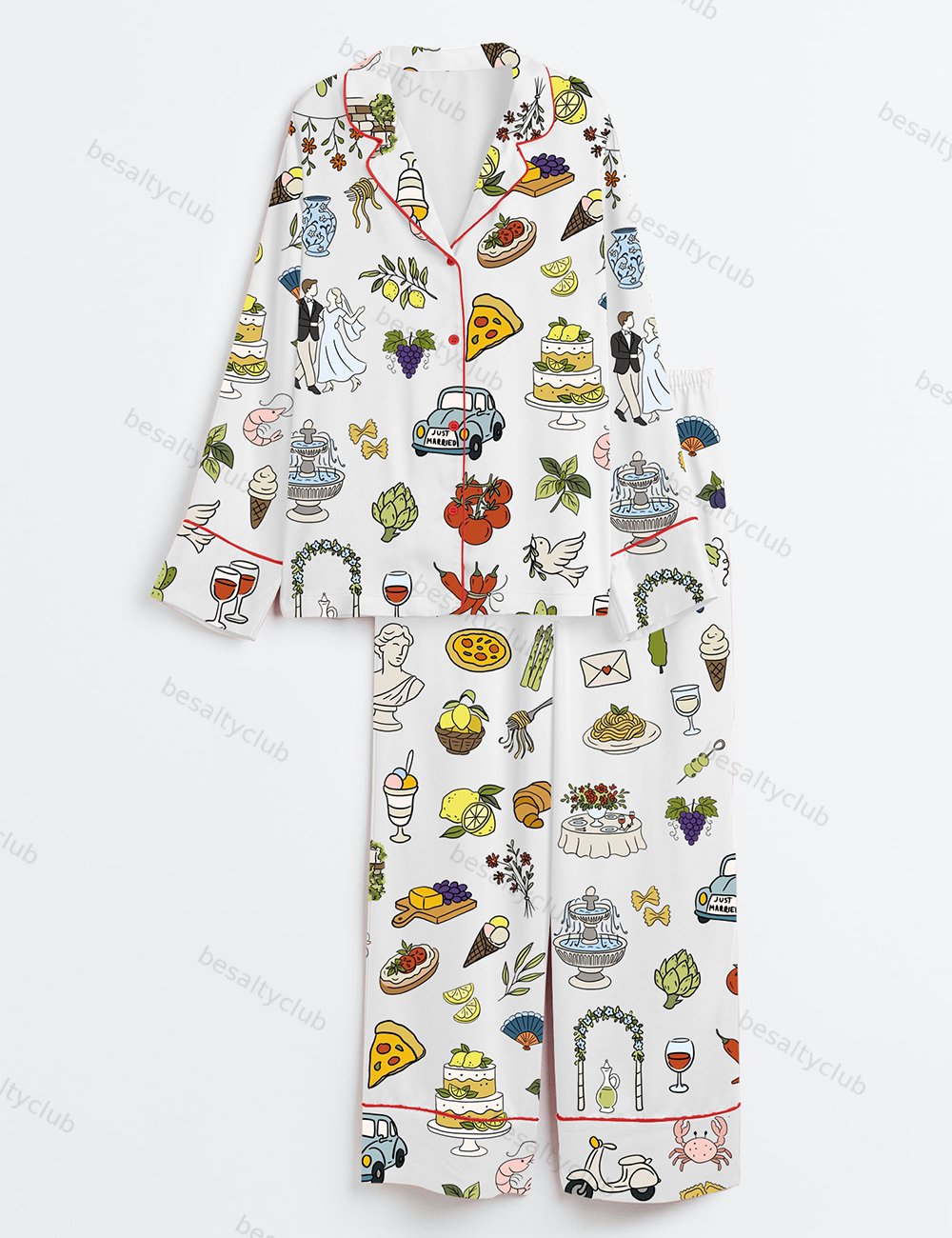 Italian Wedding Whimsical Tuscany La Dolce Vita Wedding Colorful Italy Wedding Long Sleeve Satin Pajama Set