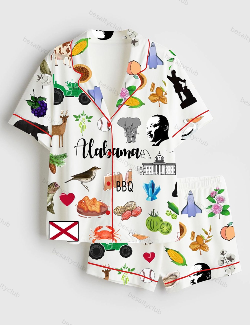 Alabama Travel Short Sleeve Satin Pajama Set