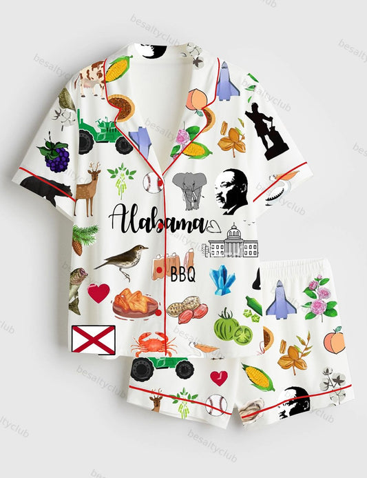 Alabama Travel Short Sleeve Satin Pajama Set