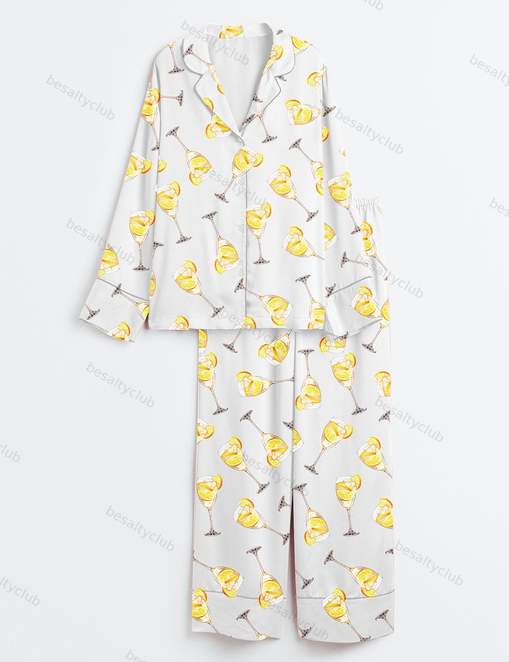 French 75 Cocktail Lemon Drop Martini Wine Lover Long Sleeve Satin Pajama Set