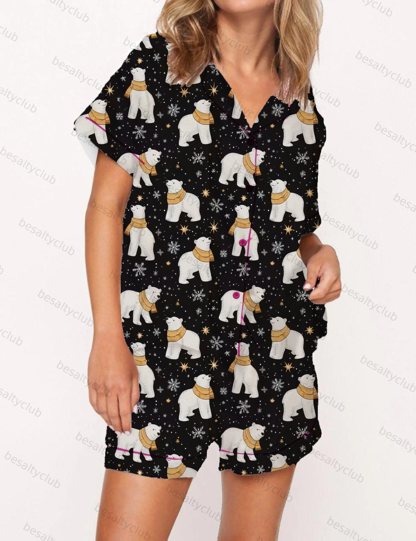 Polar Bear Satin Pajama Short Set