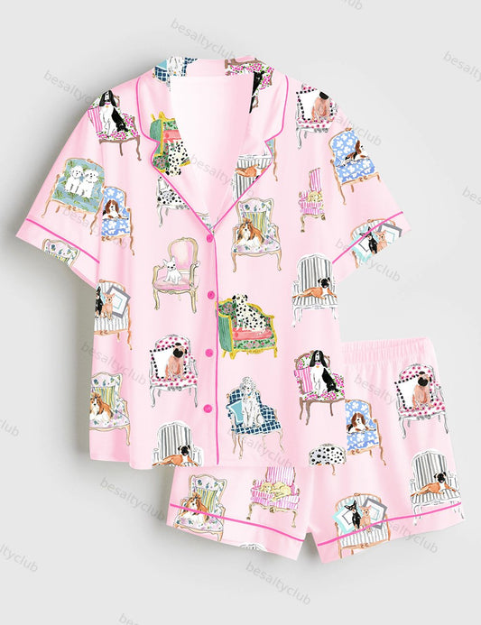 Dogs Make Everything Better Dog Lover Short Sleeve Satin Pajama Set