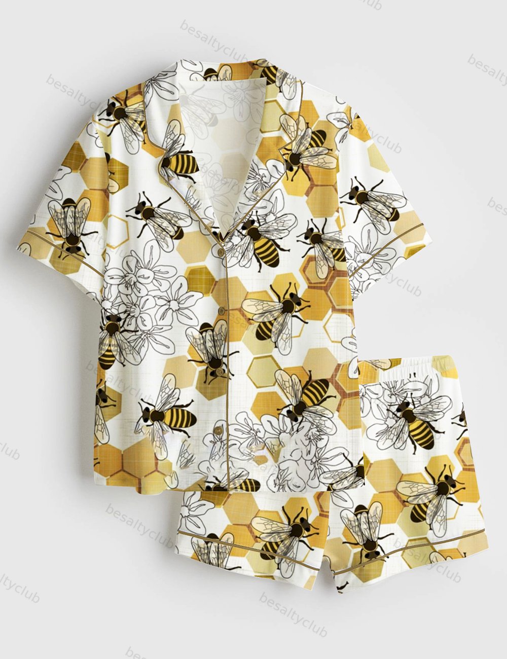 Save The Honey Bees Short Sleeve Satin Pajama Set