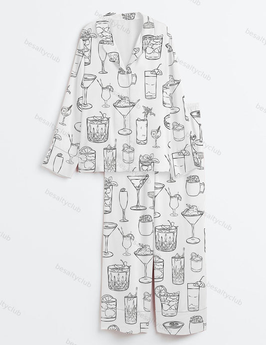 Cocktail Signature Wedding Drink Long Sleeve Satin Pajama Set