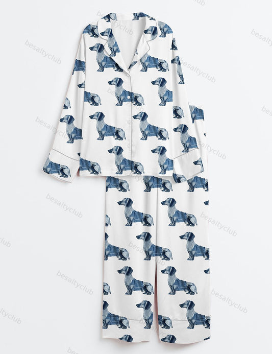 Dachshund Dog Lover Long Sleeve Satin Pajama Set