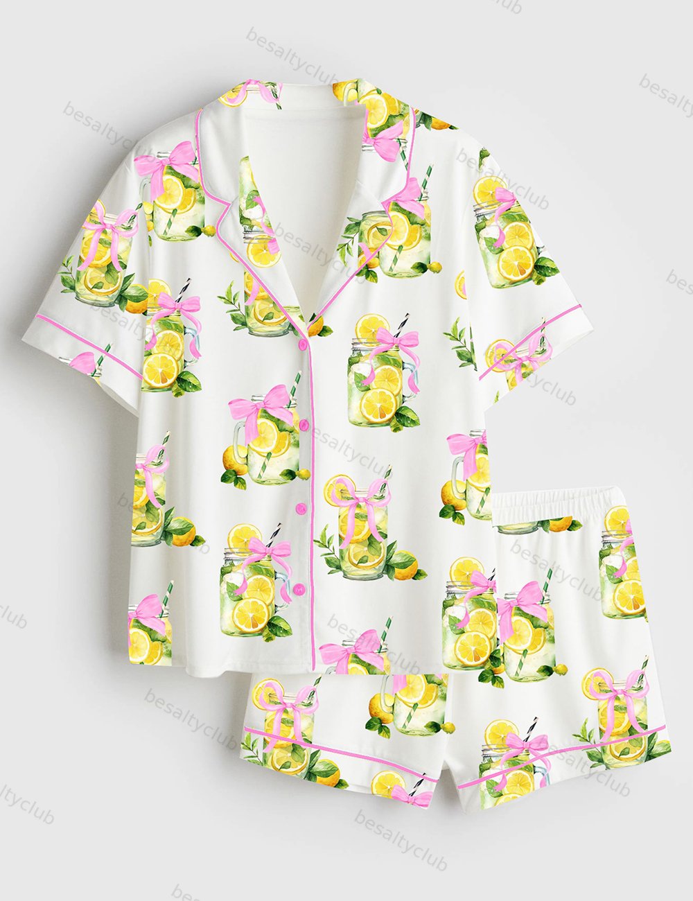 Coquette When Life Gives You Lemons Retro Fancy Lemon Print Short Sleeve Satin Pajama Set