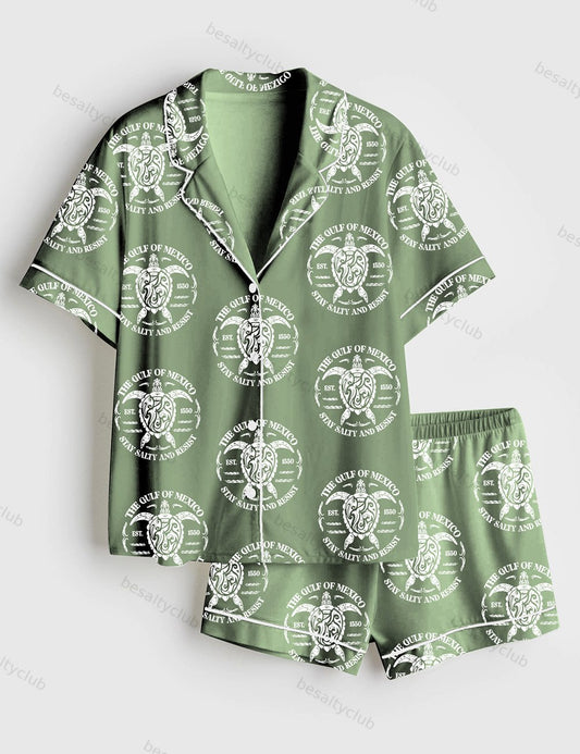 Gulf of Mexico Short Sleeve Satin Pajama Set