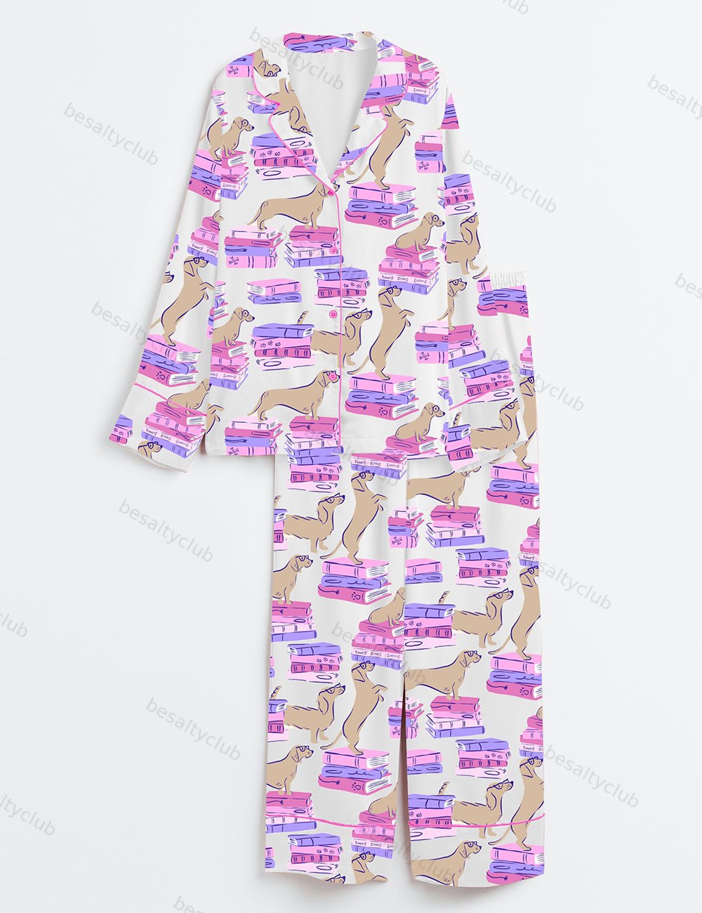 Dachshund Wieners Book Dogs Long Sleeve Satin Pajama Set