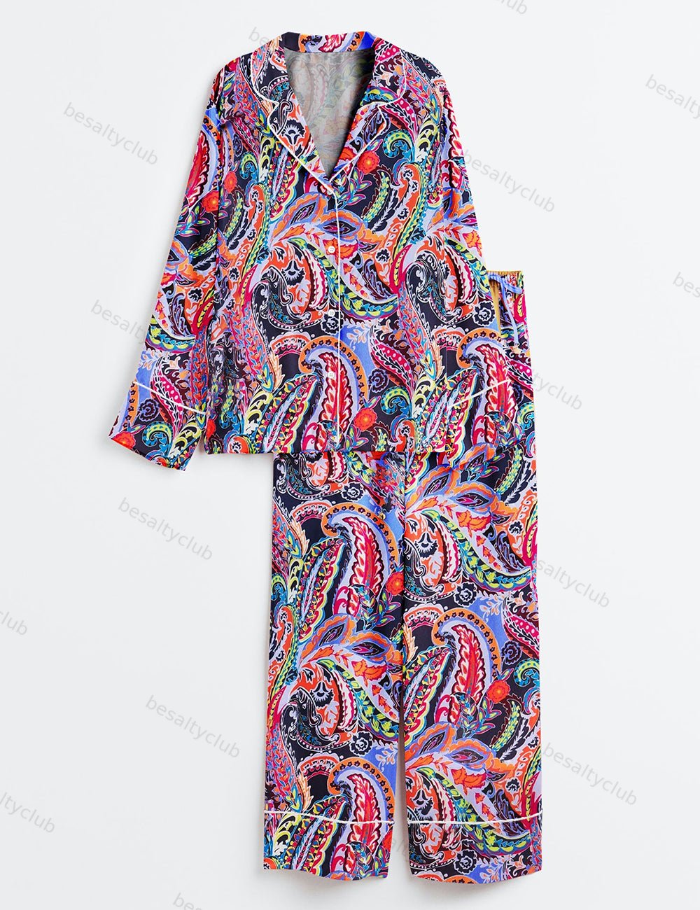 Paisley Parade Long Sleeve Satin Pajama Set