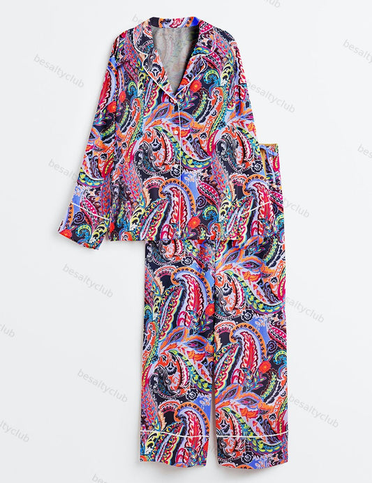 Paisley Parade Long Sleeve Satin Pajama Set