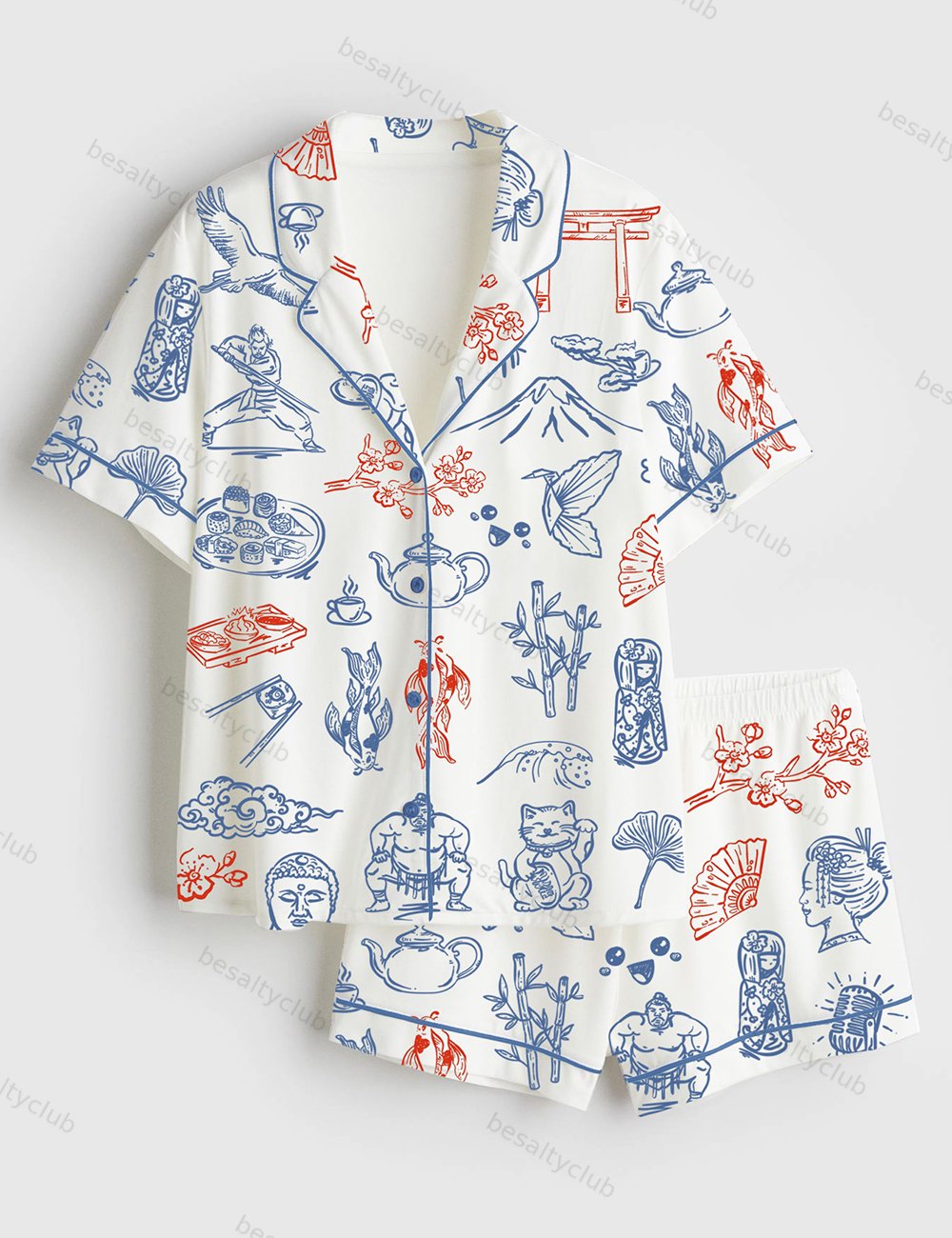 Japanese Whimsical Style Short Sleeve Satin Pajama Set