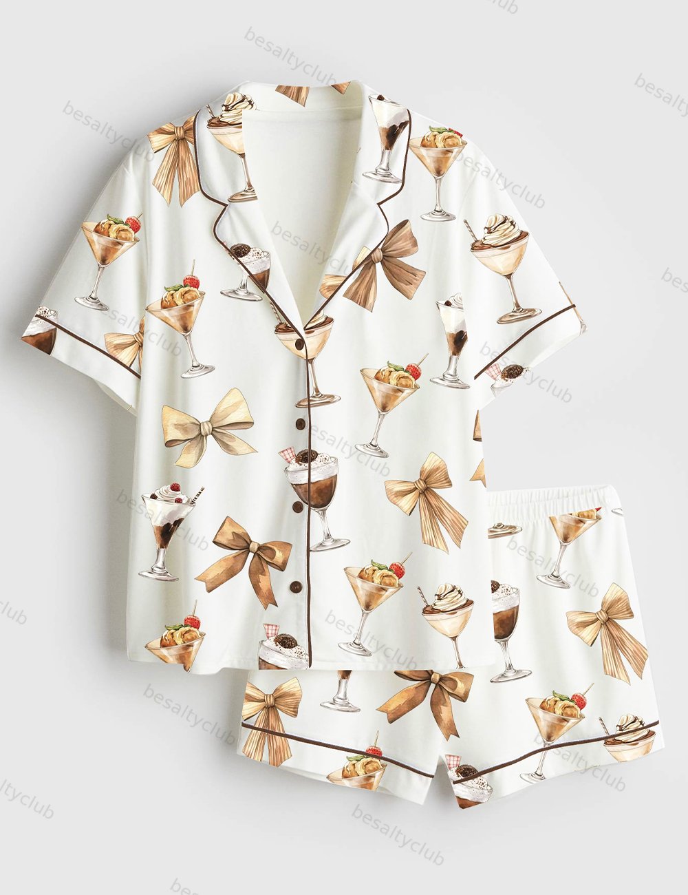 Coquette Bow Espresso Martini Cocktail Lover Short Sleeve Satin Pajama Set