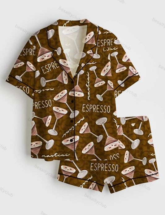 Espresso Martini Party Short Sleeve Satin Pajama Set