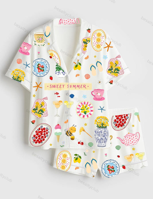 Sweet Summer Short Sleeve Satin Pajama Set