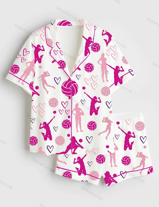 Volleyball Short Sleeve Satin Pajama Set