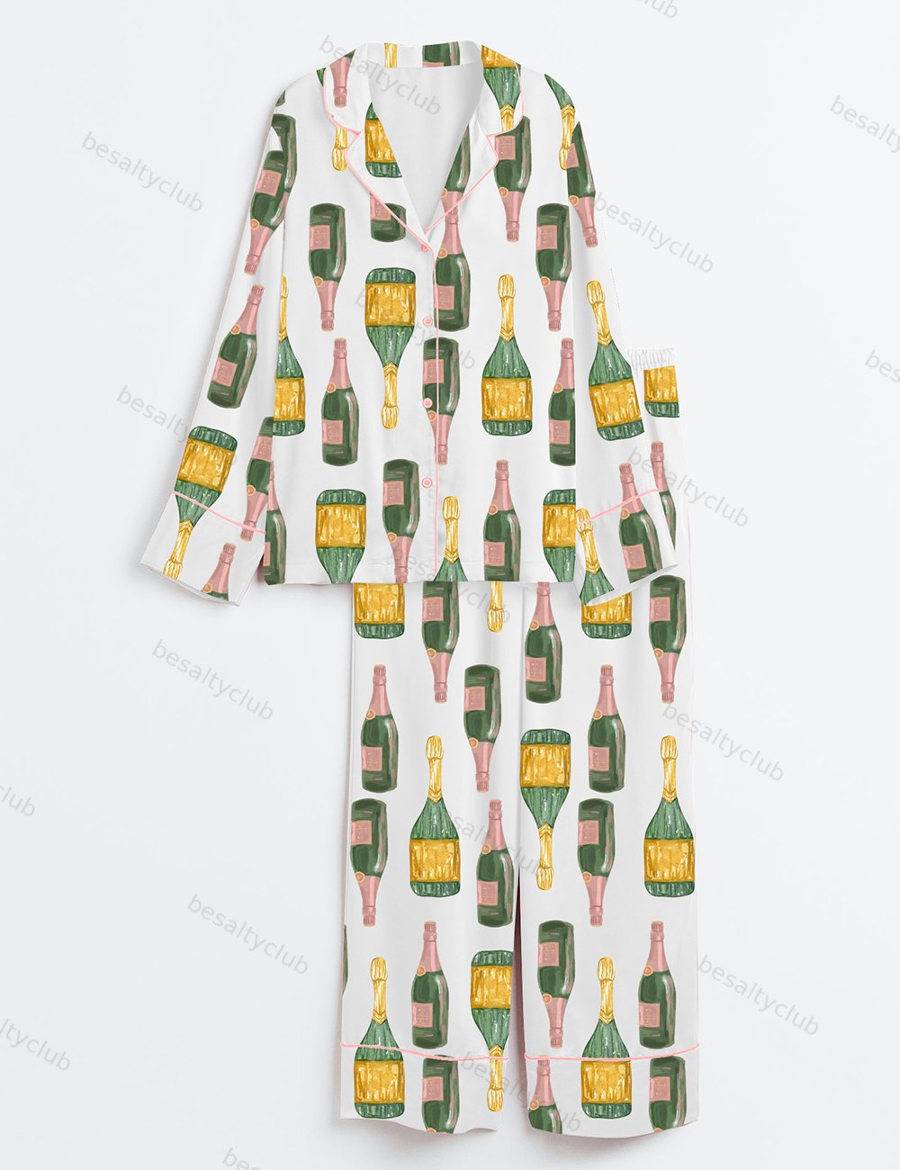 Chic Champagne Celebrations Birthday Wedding Bridal Shower Champagne Lovers Long Sleeve Satin Pajama Set