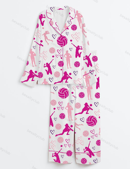 Volleyball Long Sleeve Satin Pajama Set