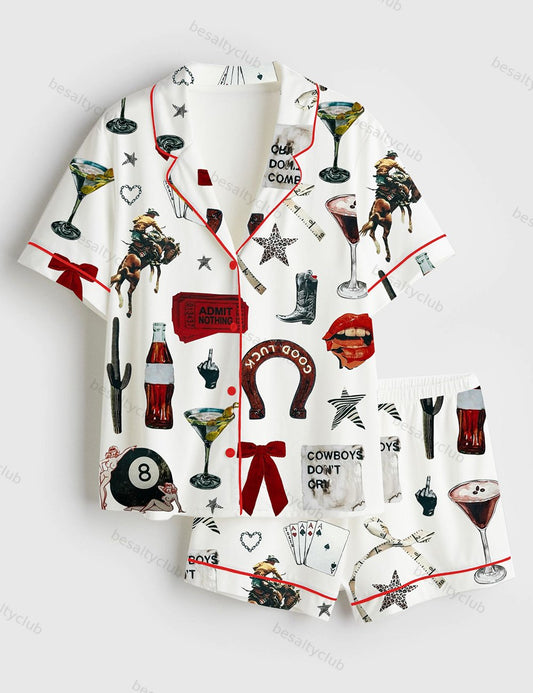 Admit Nothing Western Cowboy Short Sleeve Satin Pajama Set