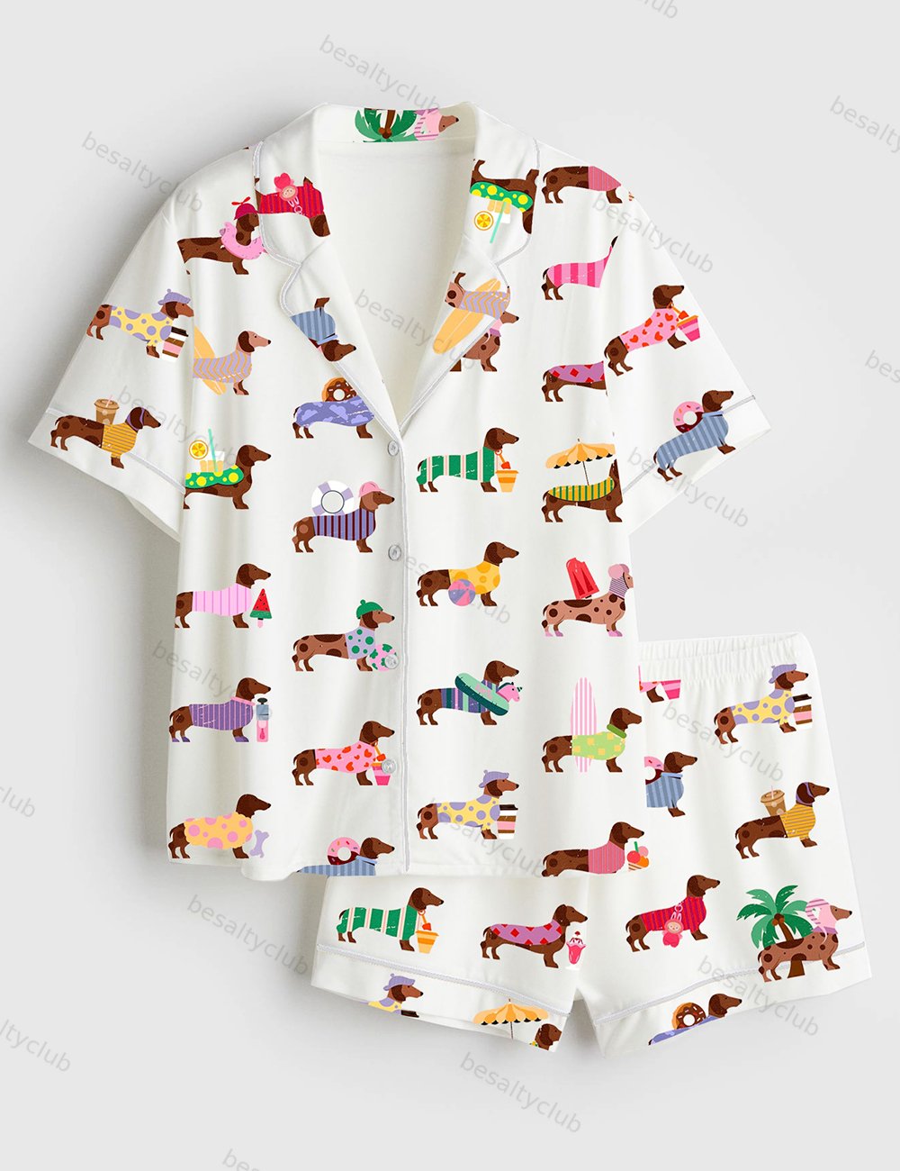 Summer Dachshund Winner Dog Short Sleeve Satin Pajama Set