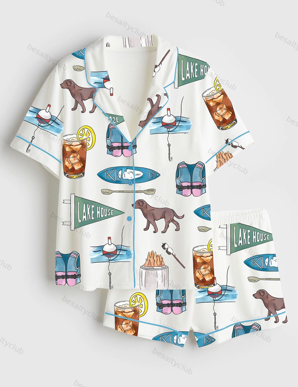 Lake House Icons Short Sleeve Satin Pajama Set
