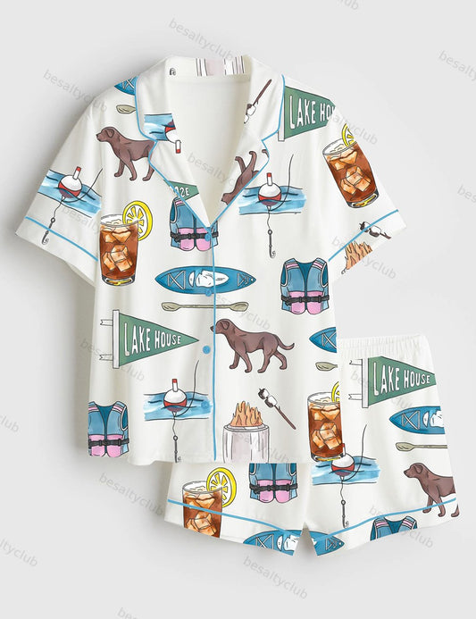Lake House Icons Short Sleeve Satin Pajama Set