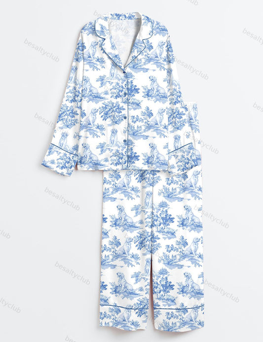 Golden Retriever Dog Lover Long Sleeve Satin Pajama Set