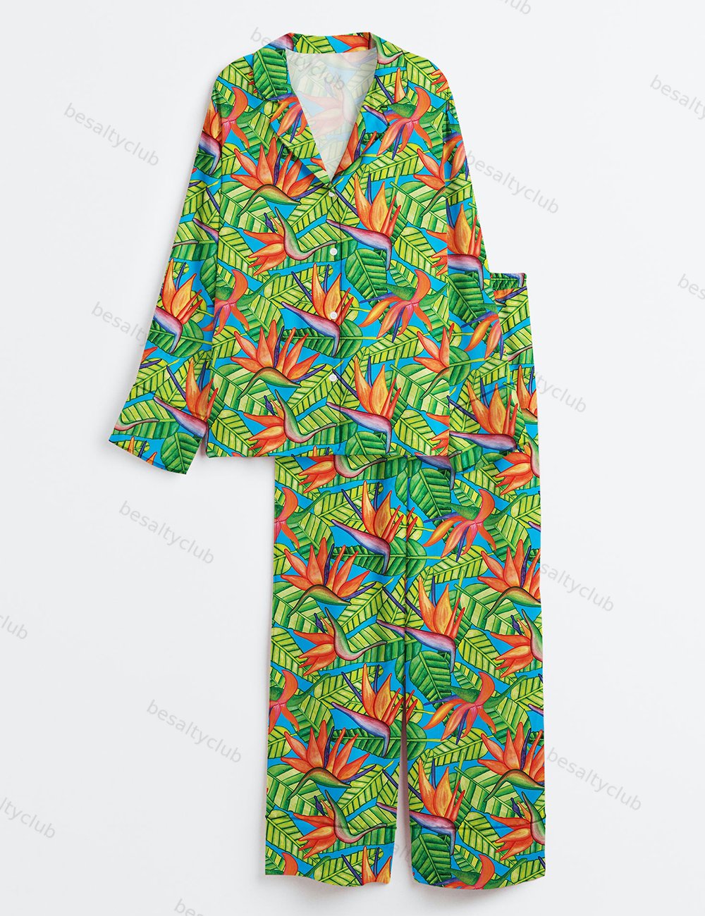 Bird Of Paradise Plant Strelitzia Long Sleeve Satin Pajama Set