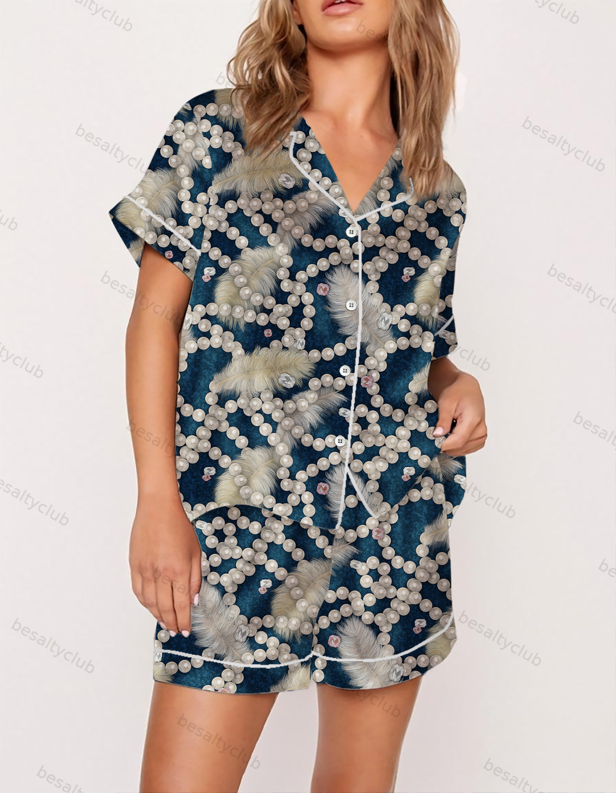 Feathers ? Pearls Vintage Satin Pajama Set