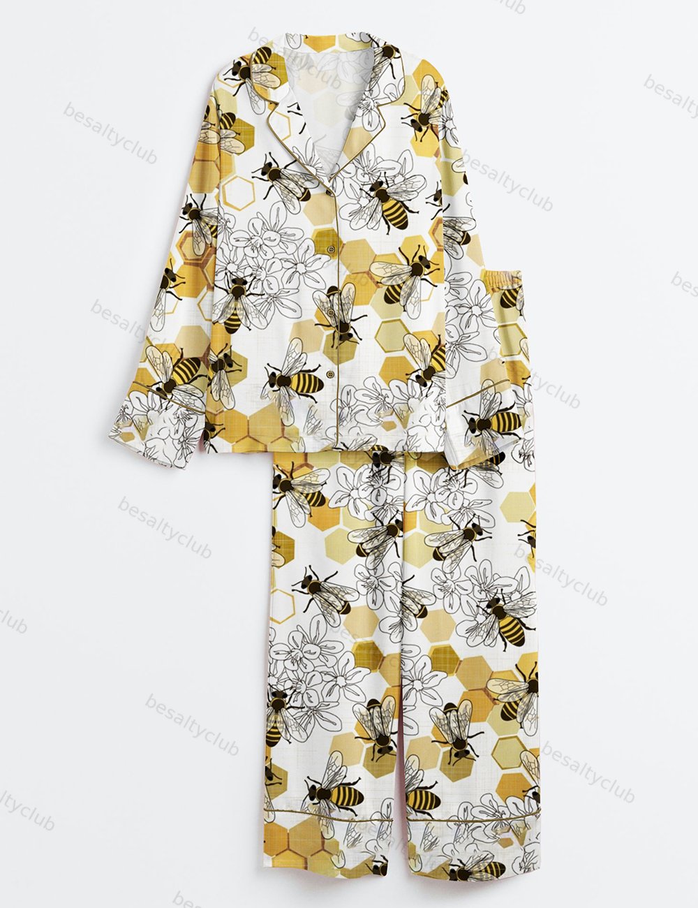 Save The Honey Bees Long Sleeve Satin Pajama Set