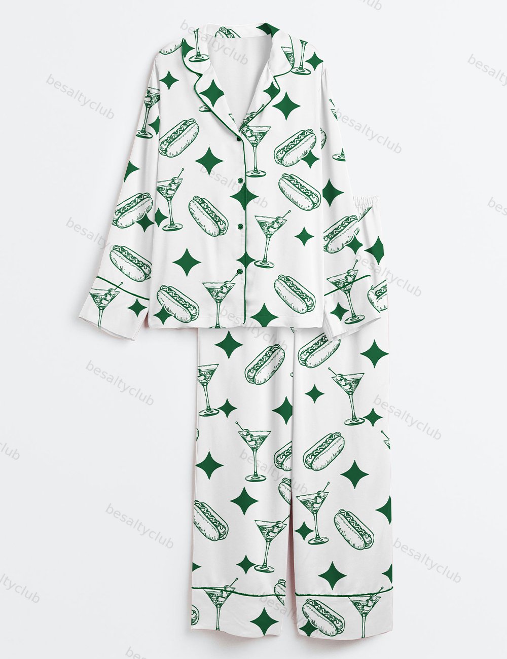 Tinis And Weenies Dirty Martini Party Print Long Sleeve Satin Pajama Set