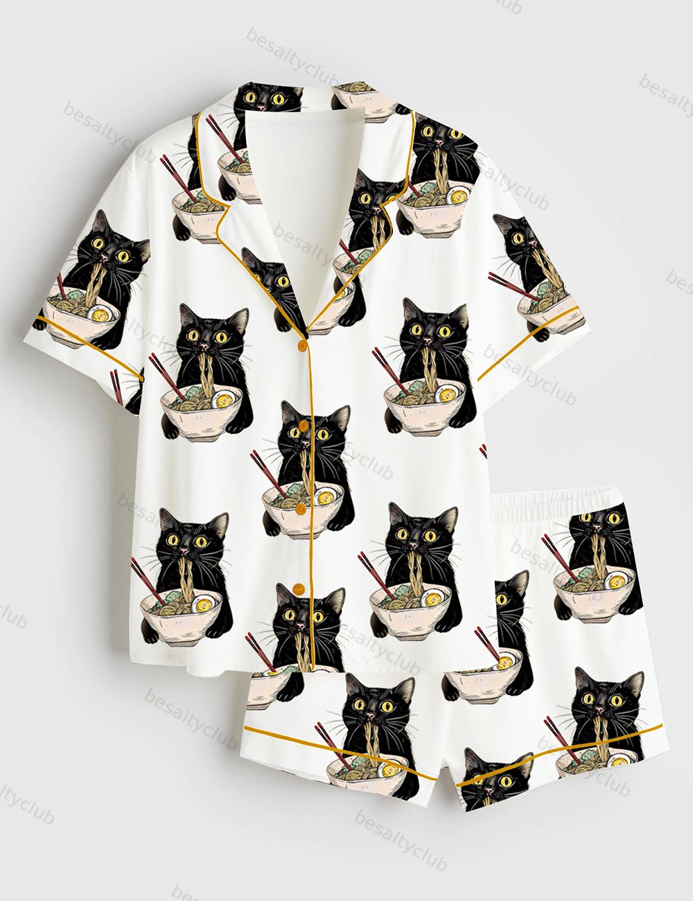 Noodle Cat Short Sleeve Satin Pajama Set
